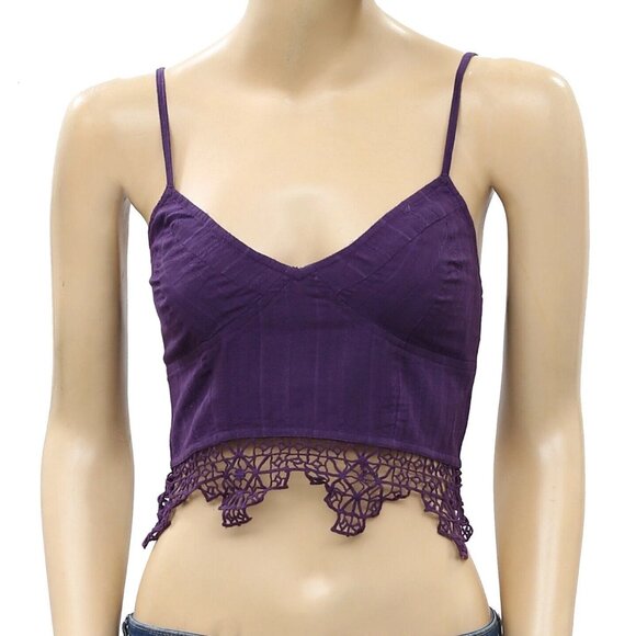 Free People FP One Geo Bralette Cropped Top Smocked Crochet Embroidered S 282651 - Picture 4 of 7